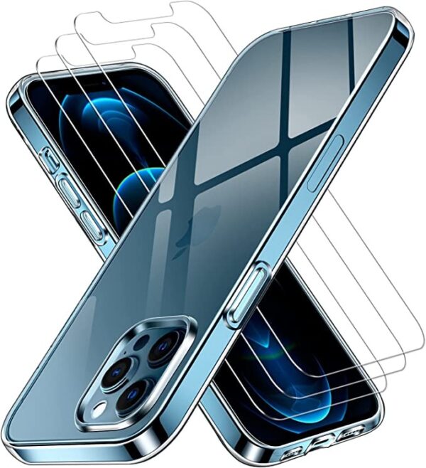 Capa Silicone iPhone 12/ 12 Pro com 3 películas vidro temperado Transparente