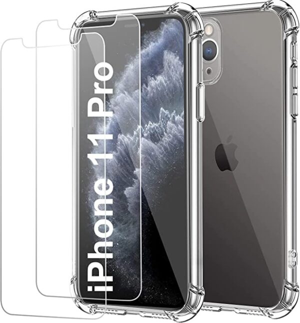 Capa Antichoque iPhone 11 Pro Max com 3 películas vidro temperado Transparente