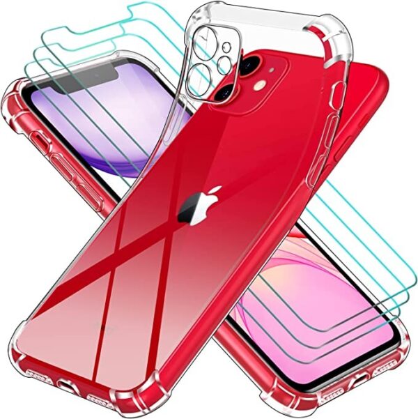 Capa Antichoque iPhone 11 com 3 películas vidro temperado Transparente