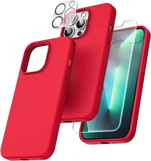 Capa Silicone Vermelho iPhone 13 Pro com 1 película vidro temperado 1 película camera