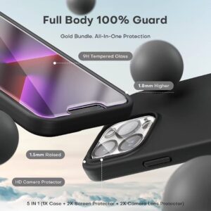 Capa Silicone Preto iPhone 13 Pro Max com 1 película vidro temperado 1 película camera
