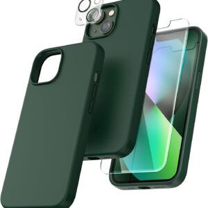 Capa Silicone Verde iPhone 13 com 1 película vidro temperado 1 película camera