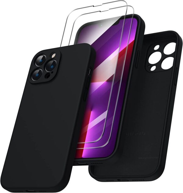 Capa Silicone 3D Preto iPhone 13 Pro com 2 películas vidro temperado