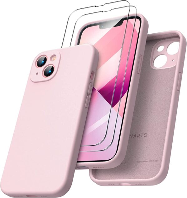 Capa Silicone 3D Rosa iPhone 13 com 2 películas vidro temperado