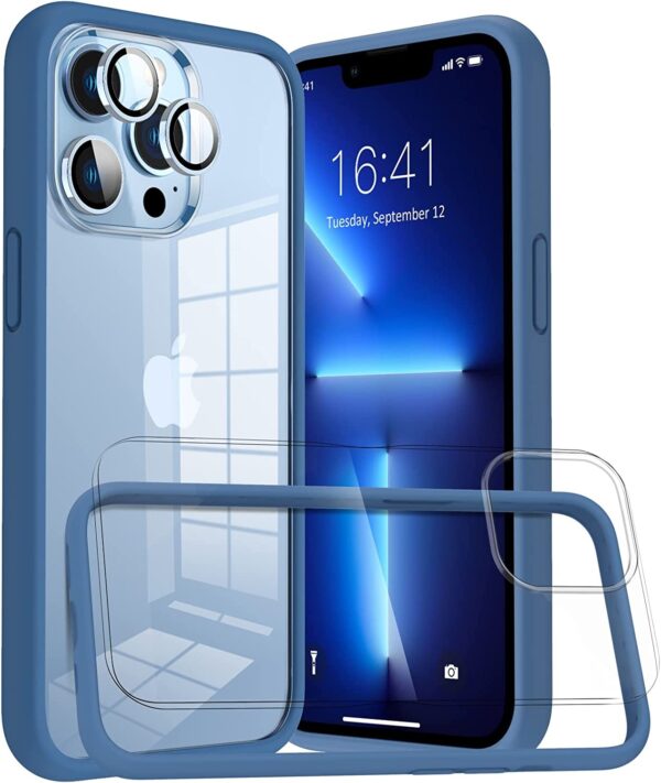 Capa Bumper Case Azul iPhone 13 Pro com 1 película vidro temperado 1 proteção lente