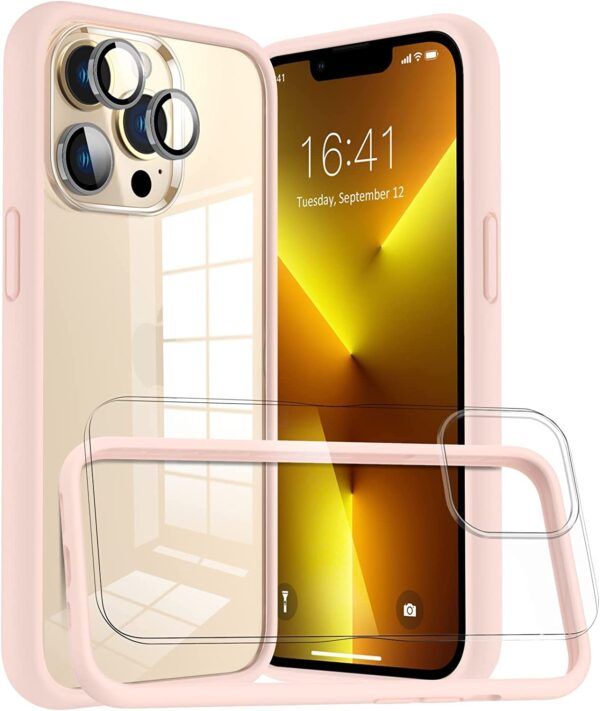 Capa Bumper Case Rosa iPhone 13 Pro com 1 película vidro temperado 1 proteção lente