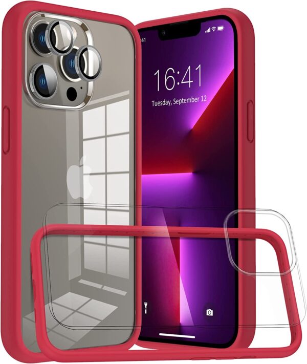 Capa Bumper Case vermelho iPhone 13 Pro com 1 película vidro temperado 1 proteção lente