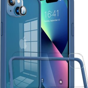 Capa Bumper Case Azul iPhone 13 com 1 película vidro temperado 1 proteção lente