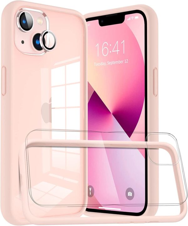Capa Bumper Case Rosa iPhone 13 com 1 película vidro temperado 1 proteção lente
