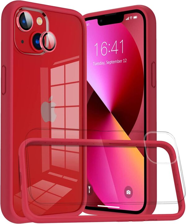 Capa Bumper Case vermelho iPhone 13 com 1 película vidro temperado 1 proteção lente