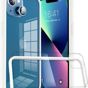 Capa Bumper Case Bege iPhone 13 com 1 película vidro temperado 1 proteção lente
