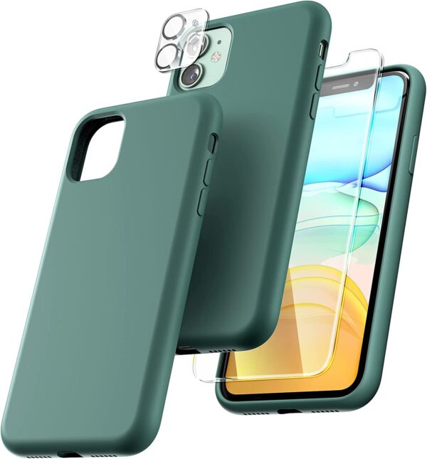 Capa Silicone Verde iPhone 11 com 1 película vidro temperado 1 película camera