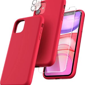 Capa Silicone Vermelho iPhone 11 com 1 película vidro temperado 1 película camera
