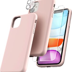 Capa Silicone Rosa iPhone 11 com 1 película vidro temperado 1 película camera