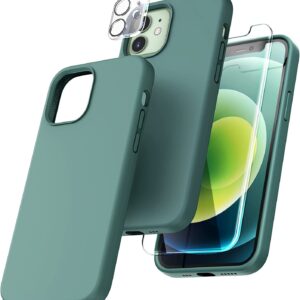 Capa Silicone Verde iPhone 12 com 1 película vidro temperado 1 película camera