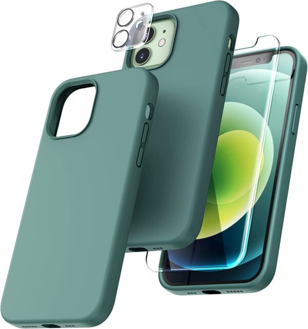 Capa Silicone Verde iPhone 12 com 1 película vidro temperado 1 película camera