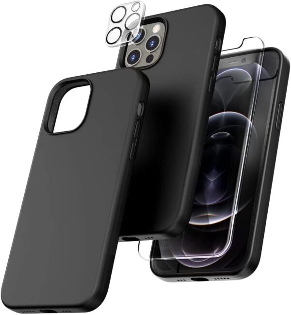 Capa Silicone Preto iPhone 11 Pro com 1 película vidro temperado 1 película camera