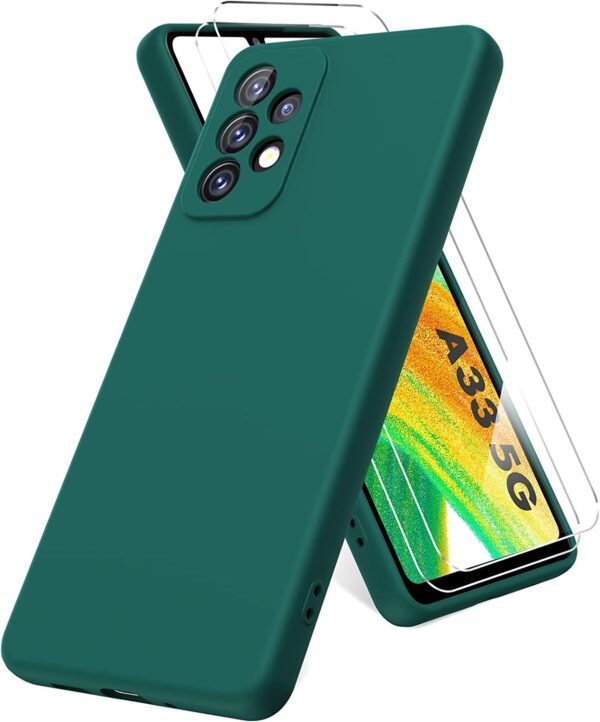 Capa Silicone Verde Escuro Samsung Galaxy A33 5G com 2 películas vidro temperado