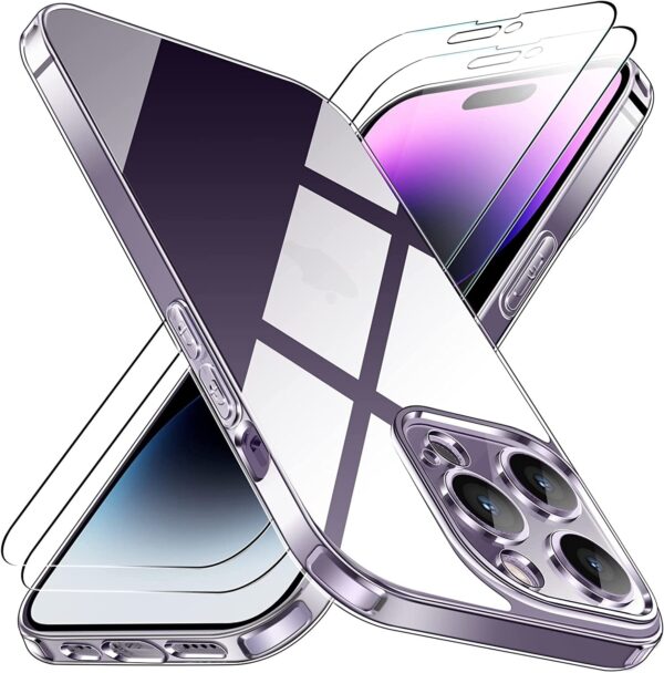 Capa Silicone iPhone 14 Pro Max com 2 películas vidro temperado Transparente
