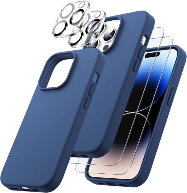 Capa Silicone Líquído iPhone 14 Pro Max com 2 película vidro temperado 2 película camera