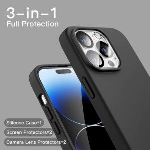 Capa Silicone Preto iPhone 14 Pro Max com 2 película vidro temperado 2 película camera
