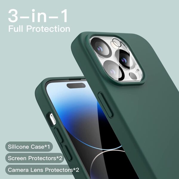 Capa Silicone Verde iPhone 14 Pro Max com 2 película vidro temperado 2 película camera