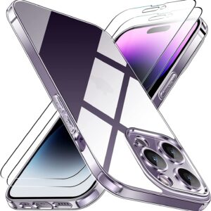 Capa Silicone iPhone 14 Pro com 2 películas vidro temperado Transparente