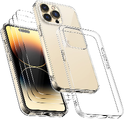 Capa Silicone iPhone 14 Pro com 3 películas vidro temperado Transparente