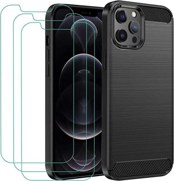Capa Carbon iPhone 14 Pro com 3 películas vidro temperado