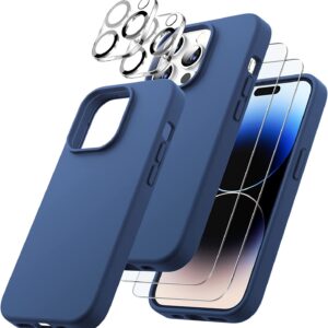 Capa Silicone Azul iPhone 14 Pro com 2 película vidro temperado 2 película camera