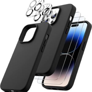 Capa Silicone Preto iPhone 14 Pro com 2 película vidro temperado 2 película camera