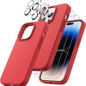 Capa Silicone Vermelho iPhone 14 Pro com 2 película vidro temperado 2 película camera