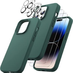 Capa Silicone Verde iPhone 14 Pro com 2 película vidro temperado 2 película camera