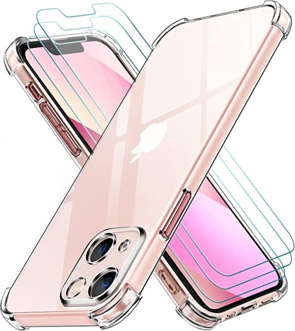 Capa Antichoque iPhone 14 Plus com 3 películas vidro temperado Transparente