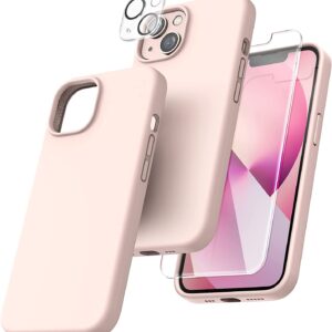 Capa Silicone Rosa iPhone 14 Plus com 1 película vidro temperado 1 película camera