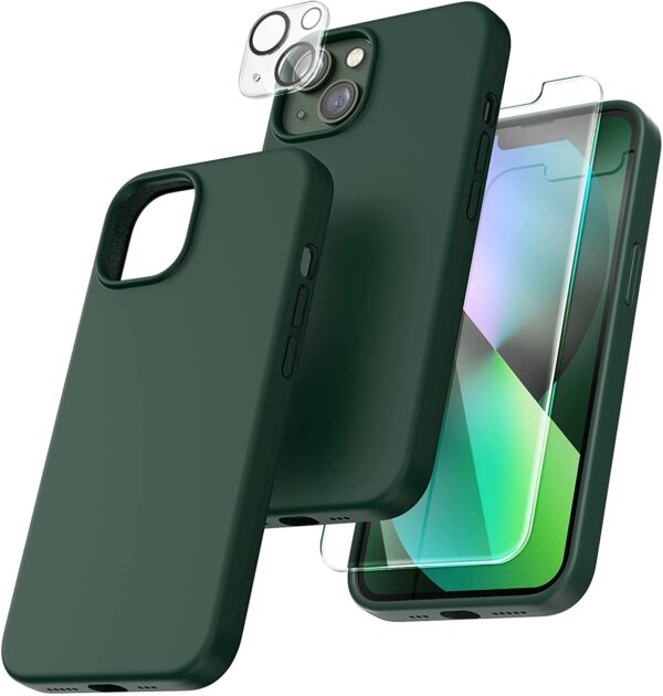 Capa Silicone Verde iPhone 14 com 1 película vidro temperado 1 película camera
