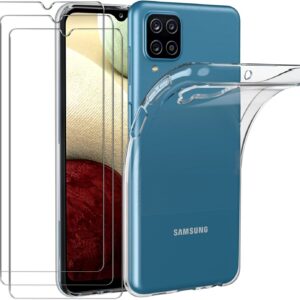 Capa Silicone Samsung Galaxy A12 com 3 películas vidro temperado Transparente