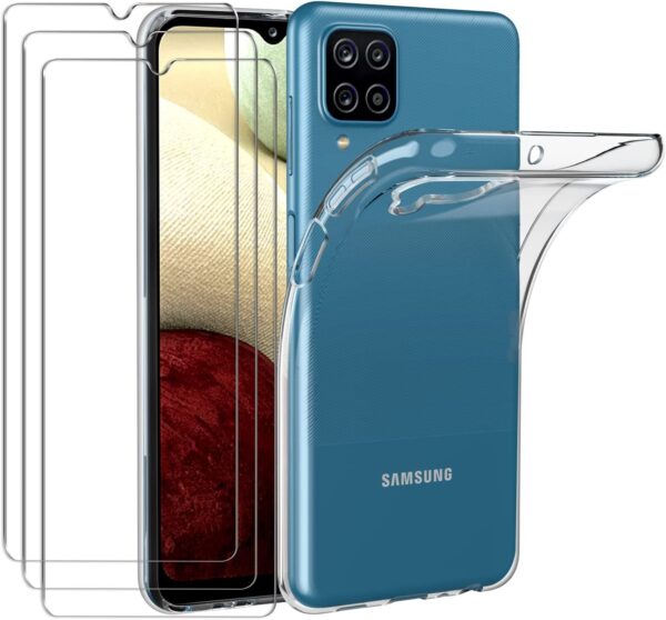Capa Silicone Samsung Galaxy A12 com 3 películas vidro temperado Transparente