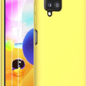 Capa Silicone Suave Amarelo Samsung Galaxy A12 com 2 películas vidro temperado