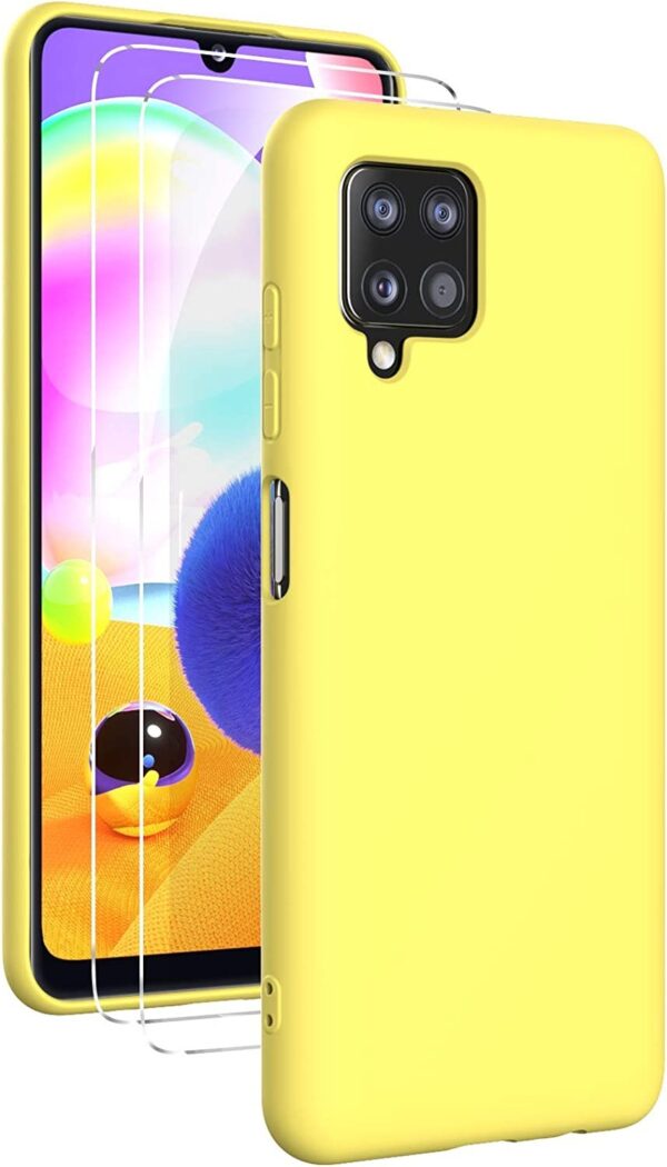 Capa Silicone Suave Amarelo Samsung Galaxy A12 com 2 películas vidro temperado