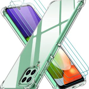 Capa Silicone Antichoque Samsung Galaxy A22 4G com 3 películas vidro temperado Transparente