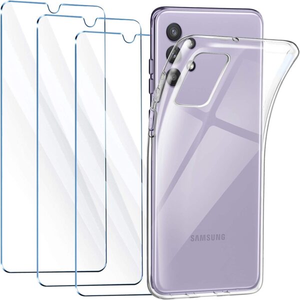 Capa Silicone Samsung Galaxy A32 4G com 3 películas vidro temperado Transparente