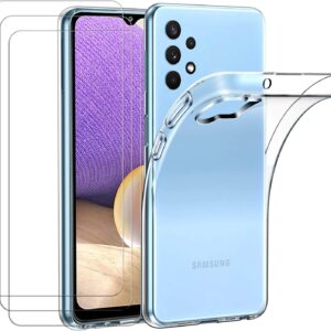 Capa Silicone Samsung Galaxy A32 5G com 3 películas vidro temperado Transparente