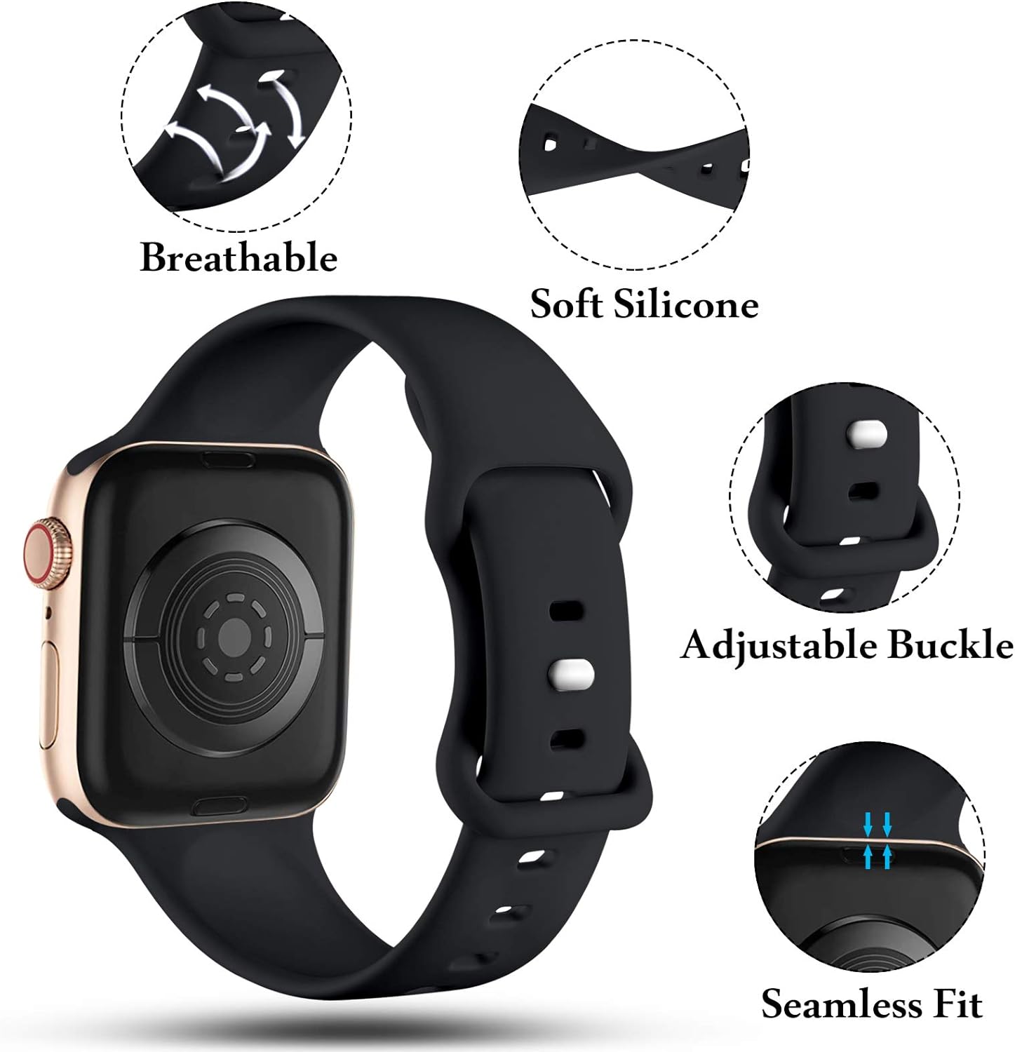Bracelete Apple Watch (38/ 40/ 41 mm) Silicone Preto