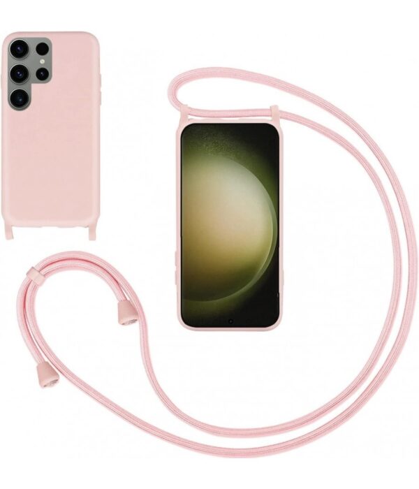 Capa Silicone Líquido Samsung Galaxy S24 Ultra Cordão Rosa