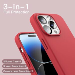 Capa Silicone Vermelho iPhone 15 Pro Max com 2 película vidro temperado 2 película camera