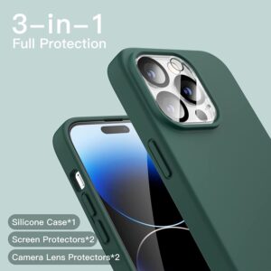 Capa Silicone Verde iPhone 15 Pro Max com 2 película vidro temperado 2 película camera