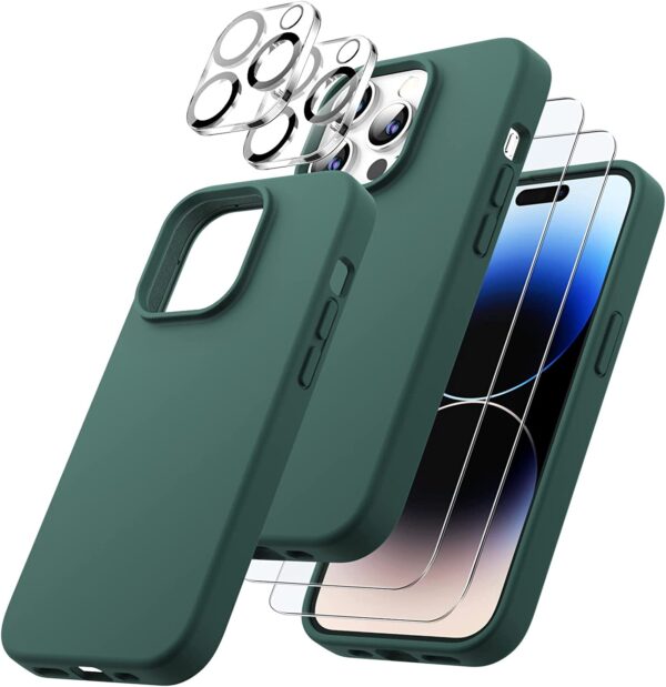 Capa Silicone Verde iPhone 15 Pro com 2 película vidro temperado 2 película camera