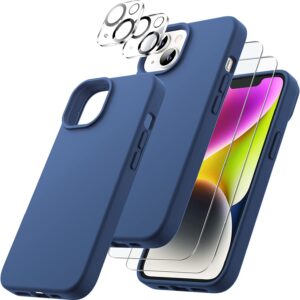 Capa Silicone Azul iPhone 15 Plus com 2 película vidro temperado 2 película camera