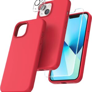 Capa Silicone Vermelho iPhone 15 com 1 película vidro temperado 1 película camera